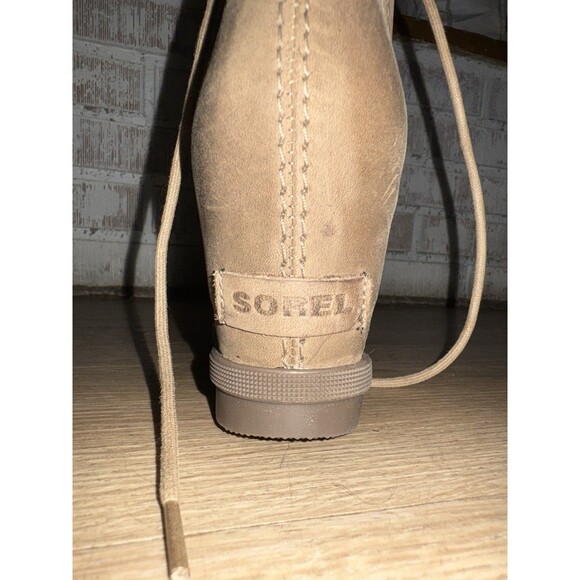 Sorel Women Joan Of Arctic Wedge II Distressed Sand Leather Ankle Boots Size 8 - Picture 3 of 5